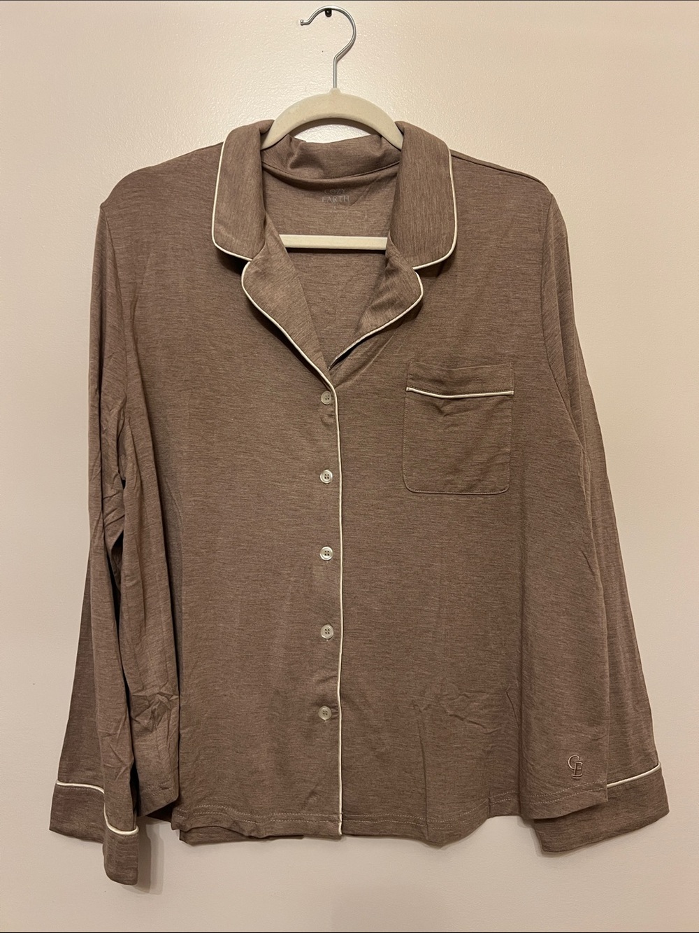Women’s Taupe-Trim Button-Front Pajama Top